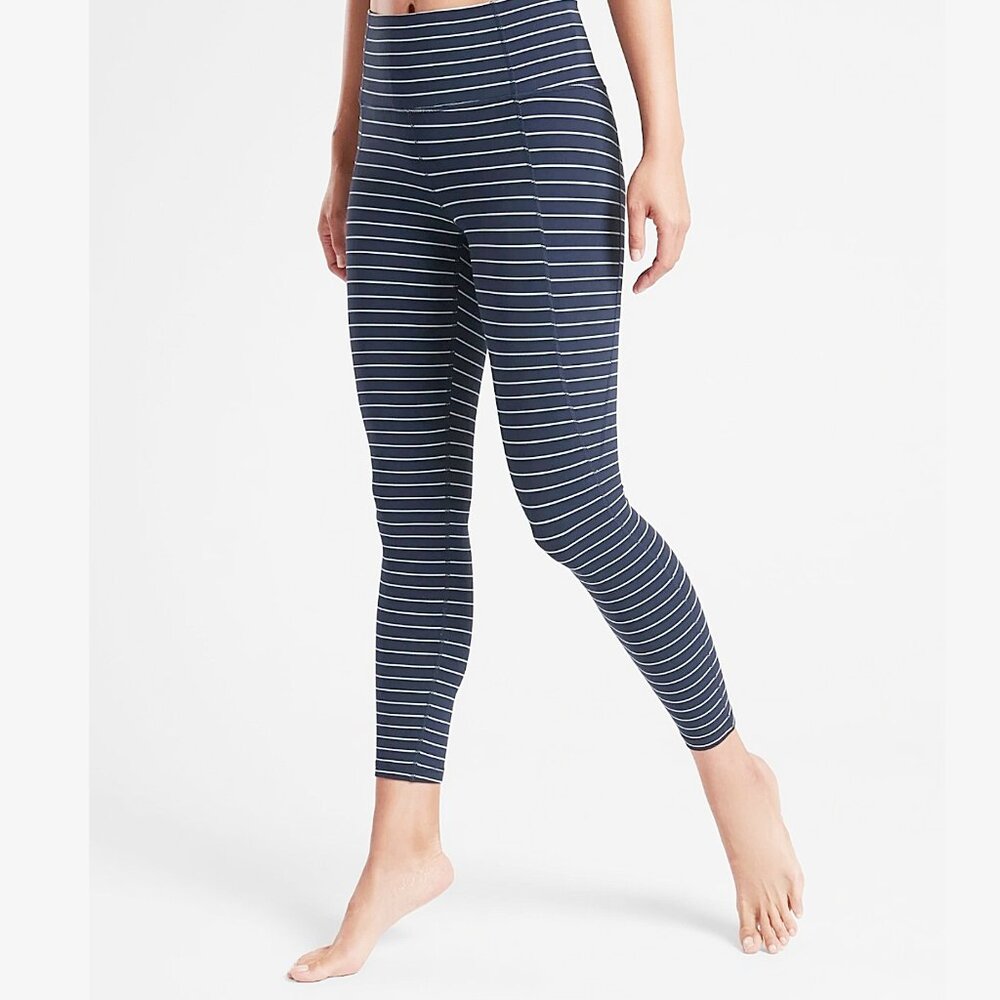 Athleta Stripe Contender 7/8 Leggings in Navy and White Stripes